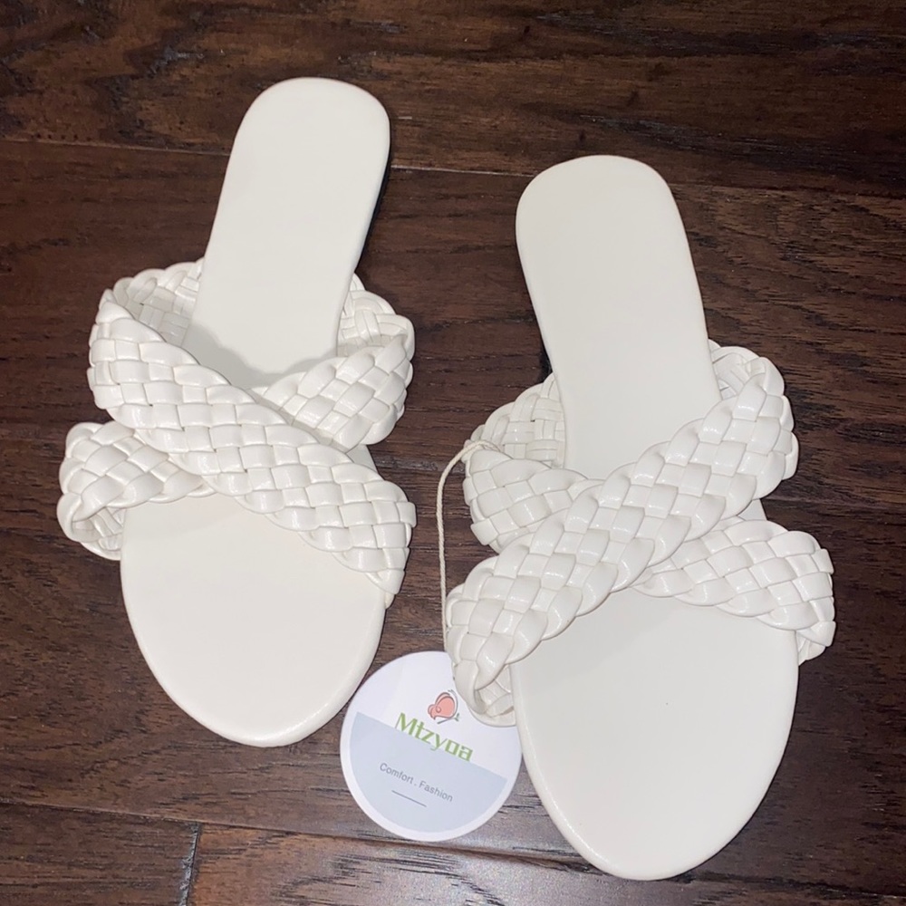 White crossover braided sandal